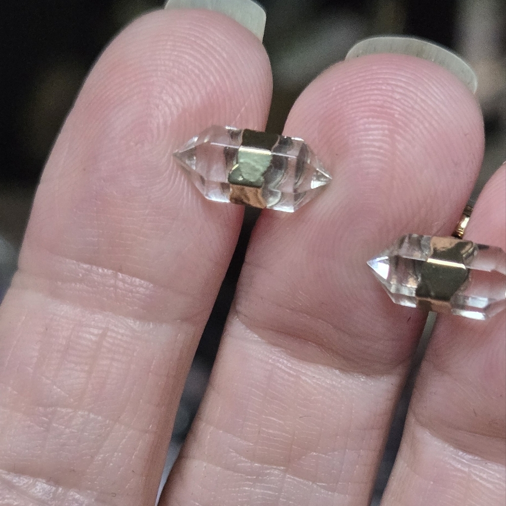 Quarts natural crystal gemstone gold & sterling earrings - Picture 2 of 7